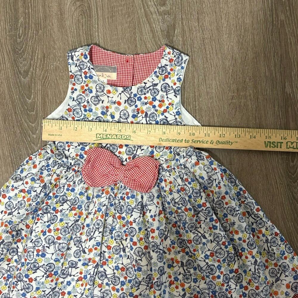 Pippa & Julie Bicycle Floral Dress Size 4 Whimsical Bike Print Gingham Bow​​ - Picture 2 of 11